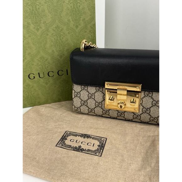 Gucci GG Supreme Padlock Small Shoulder Bag Brown and Black B-6 - Picture 13 of 16